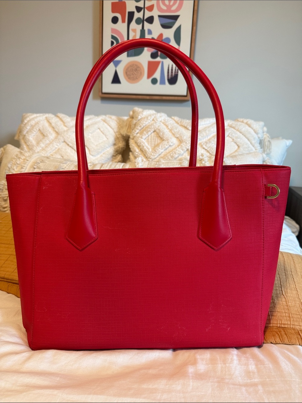 Dagne Dover Signature Red Tote Handbag/Diaper Bag - Structured Everyday Carry